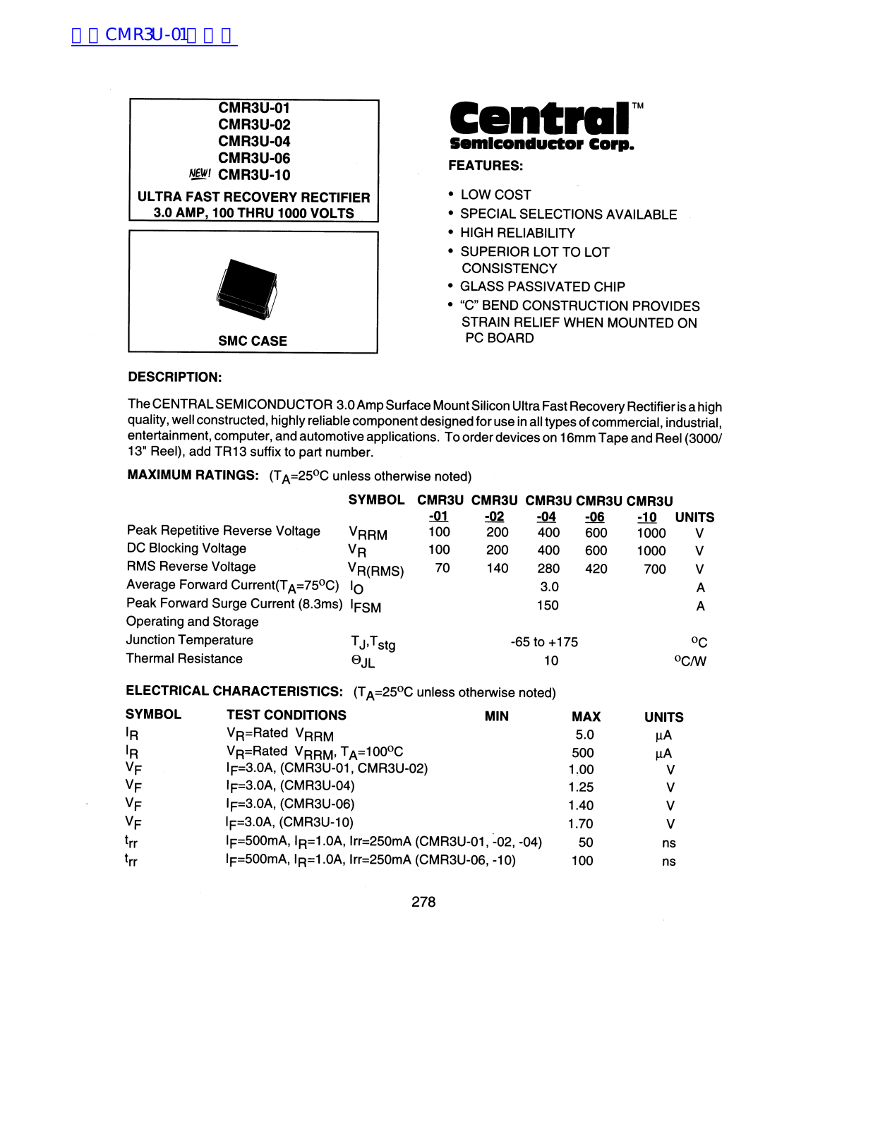 Central CMR3U-01, CMR3U-02, CMR3U-04, CMR3U-06, CMR3U-10 Service Manual