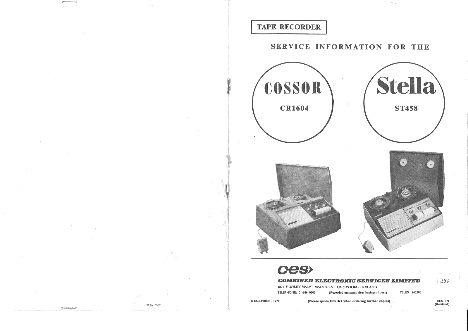 CES CR1604, ST458 Service Information