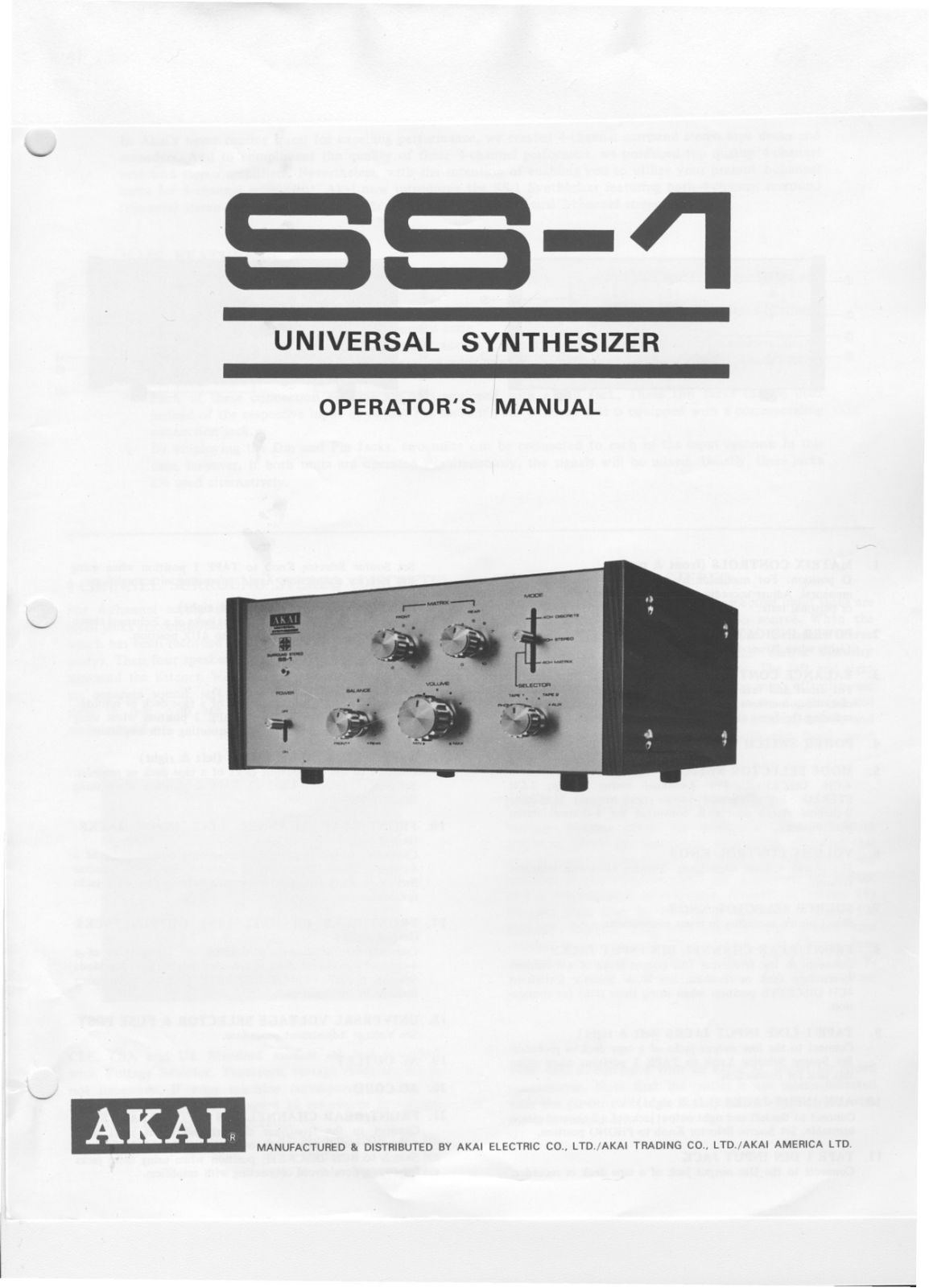 Akai SS-1 Owners manual