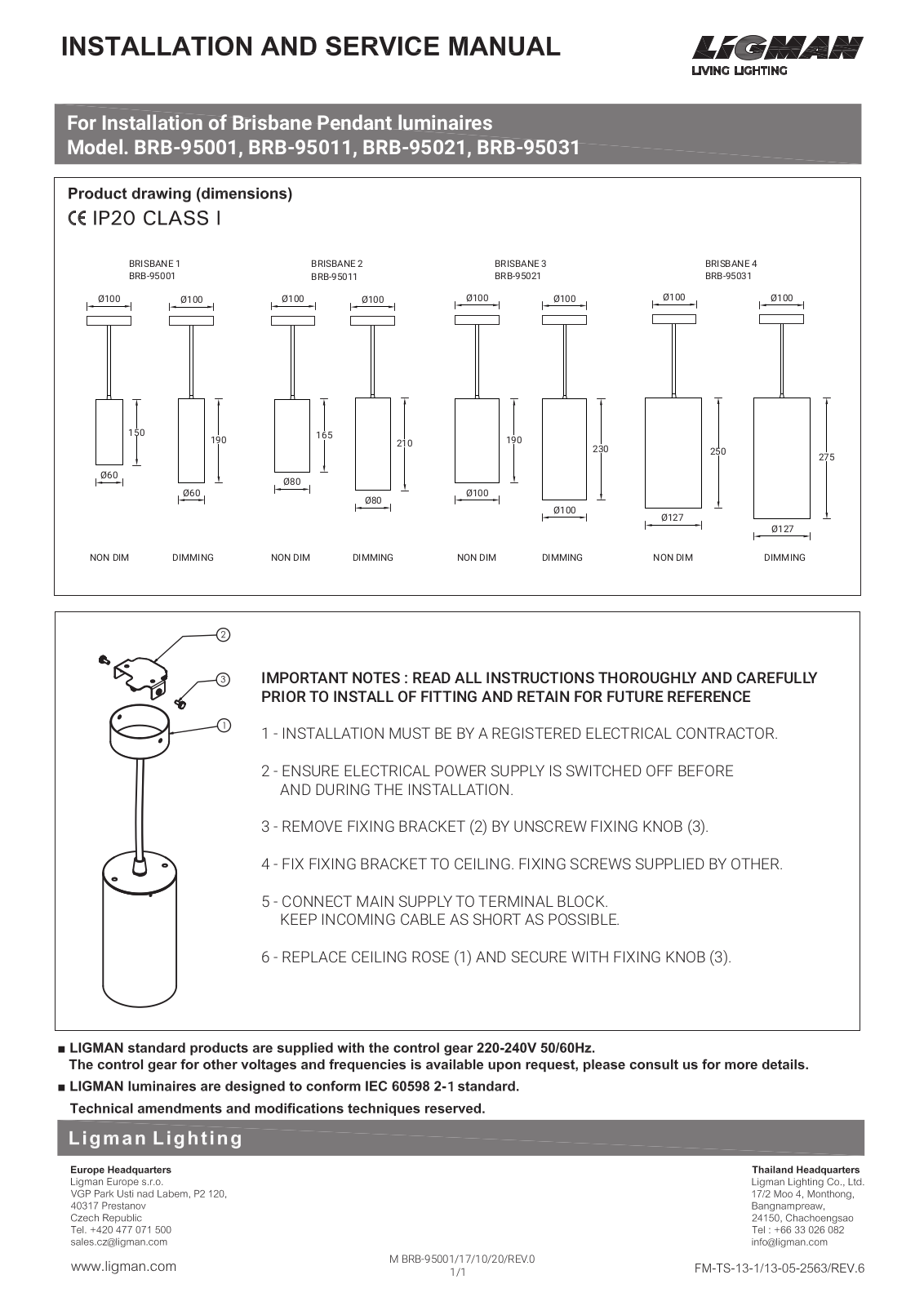 Ligman BRB-95001, BRB-95011, BRB-95021, BRB-95031 Installation Manual - ManualMachine.com