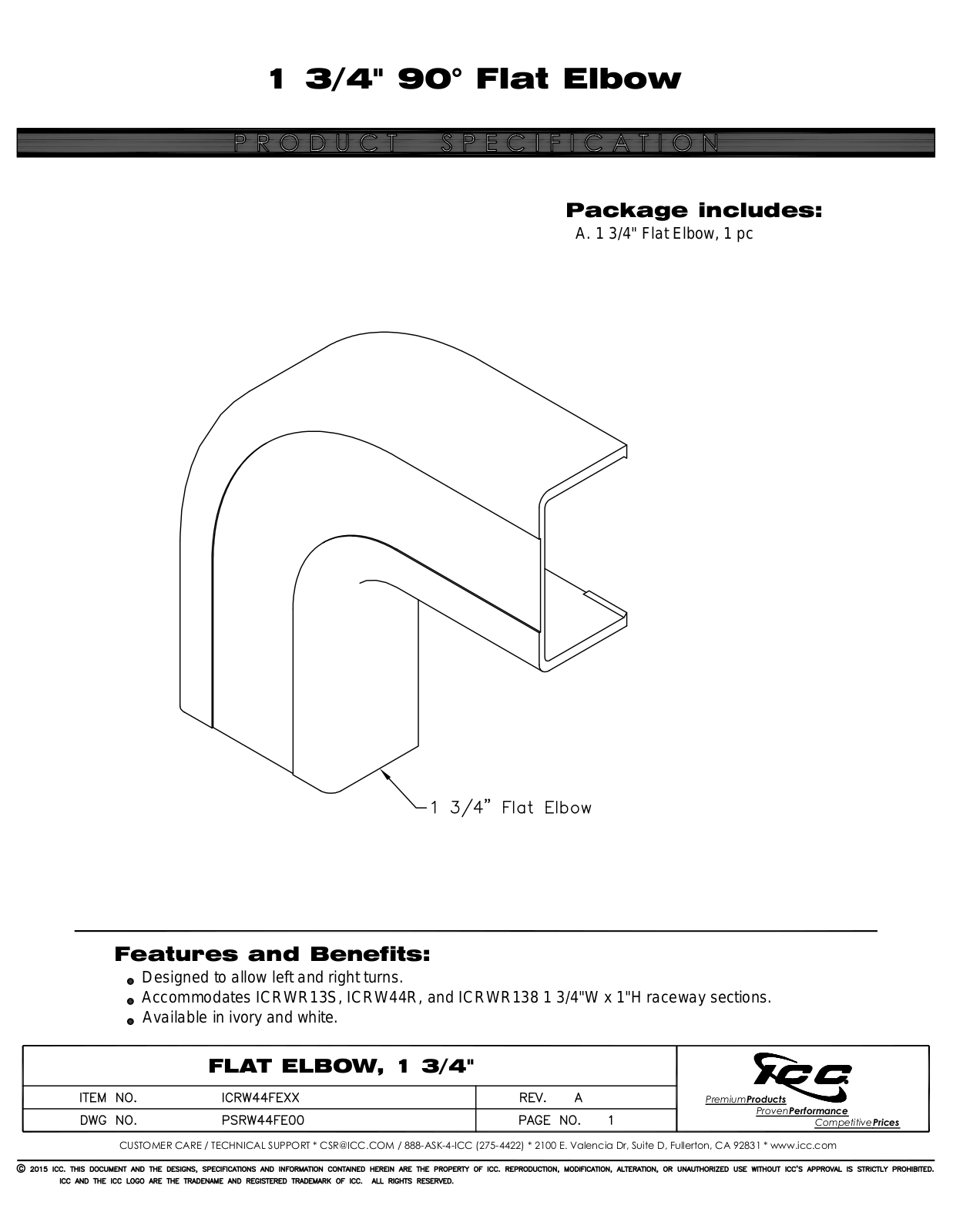 ICC ICRW44FEWH, ICRW44FEIV Specsheet