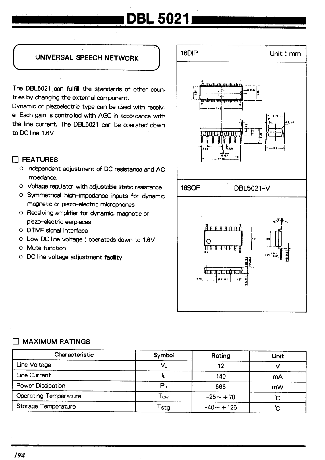 Daewoo Semiconductor DBL5021-V, DBL5021 Datasheet