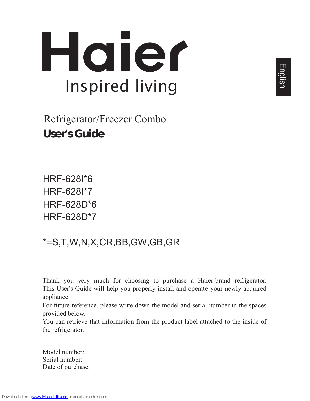 Haier HRF-628IS7, HRF-628DT6, HRF-628DW6, HRF-628DGR7, HRF-628IGR6 User Manual