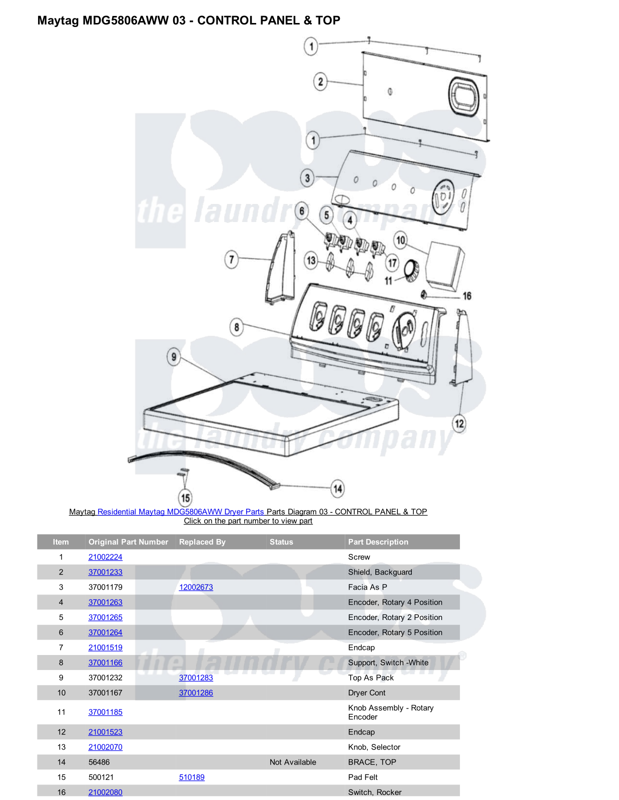 Maytag MDG5806AWW Parts Diagram