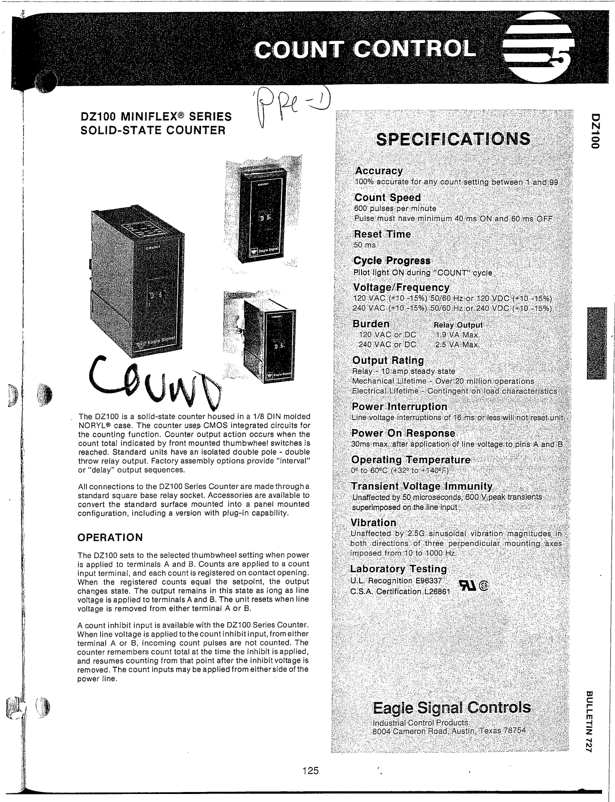 Eagle Signal DZ100 Owners Manual