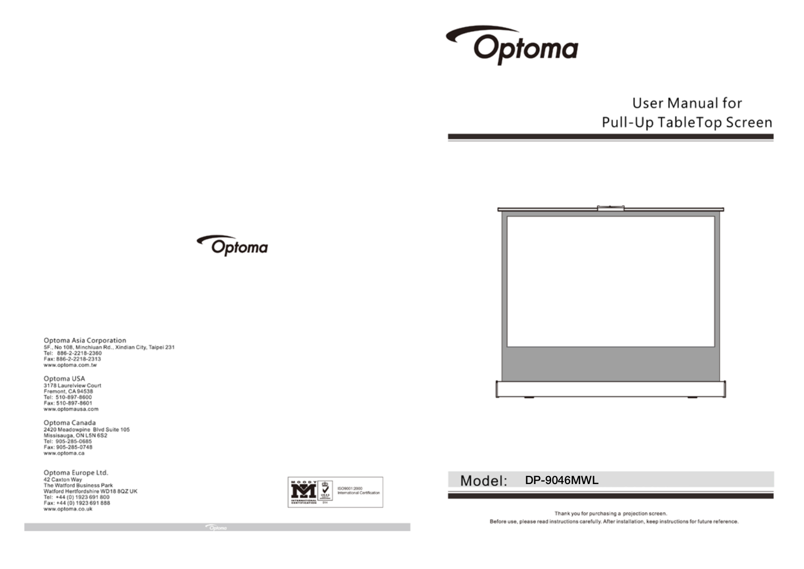 OPTOMA DP-9046MWL User Manual