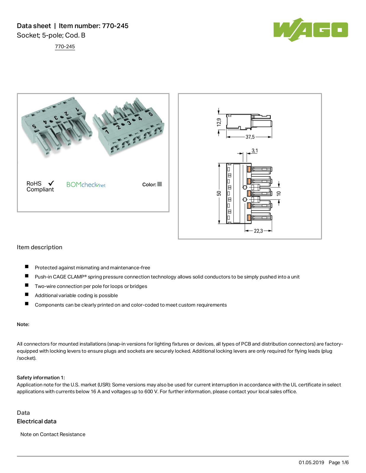 Wago 770-245 Data Sheet