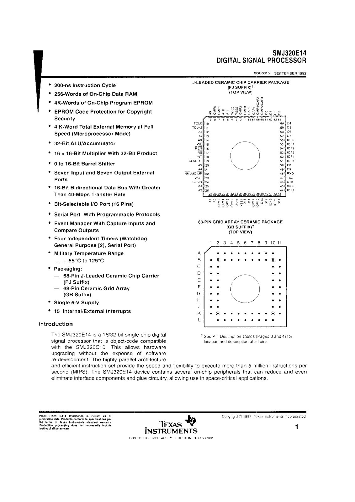 Texas Instruments SM320E14FJM, SM320E14GBM Datasheet