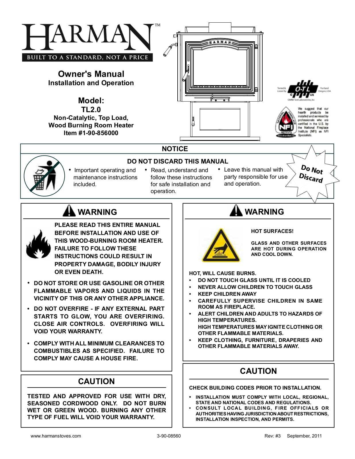 Harman Stove Company TL2.0 User Manual