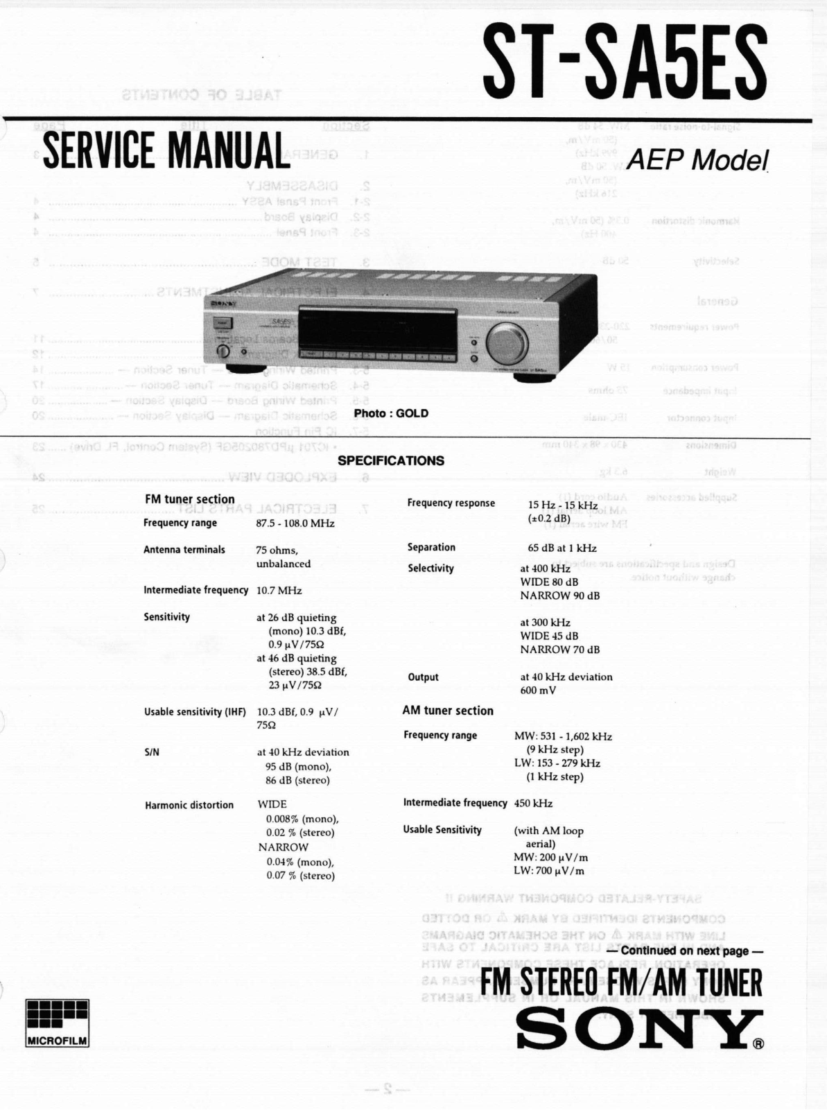 Sony ST-SA5ES Schematic