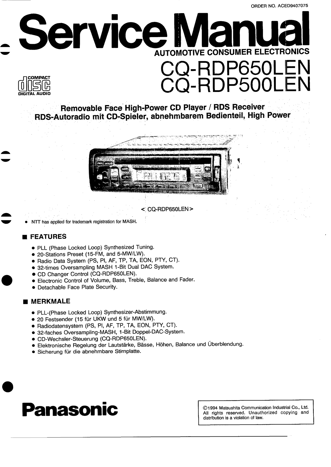 Panasonic CQ-DP650LE Service Manual