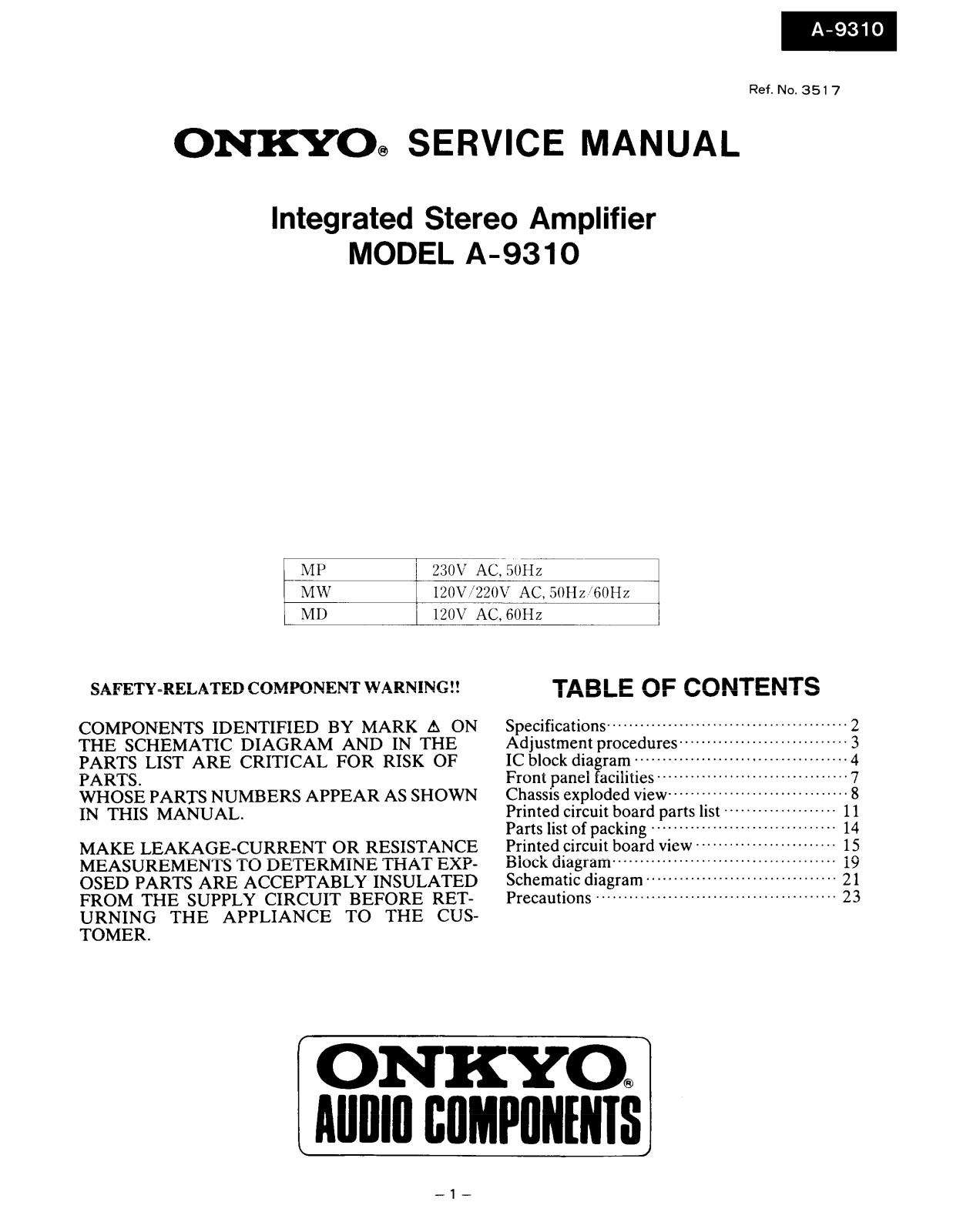 Onkyo A-9310 Service manual
