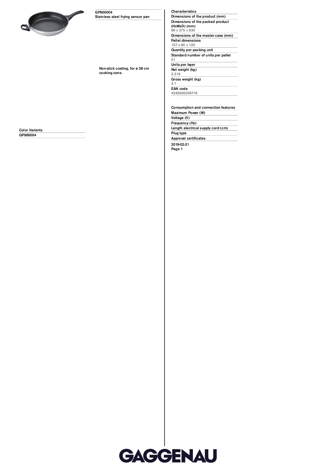 Gaggenau GP900004 Specifications Sheet