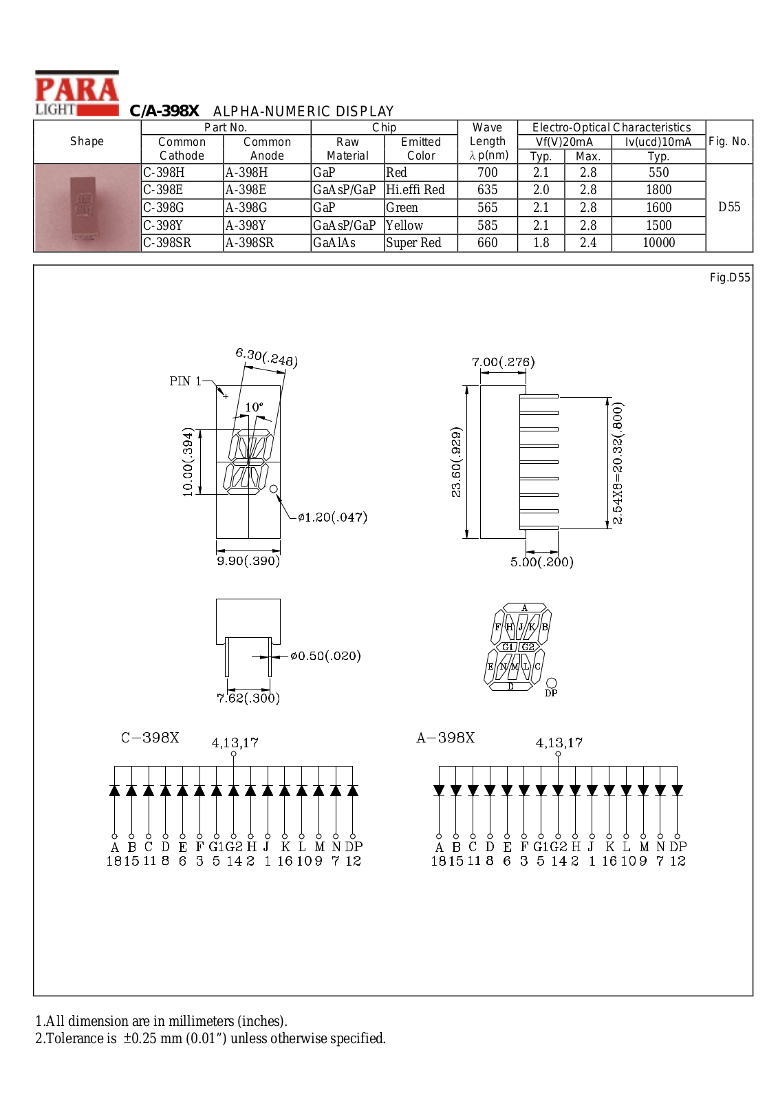 PARA C-398Y, C-398SR, C-398H, C-398G, C-398E Datasheet