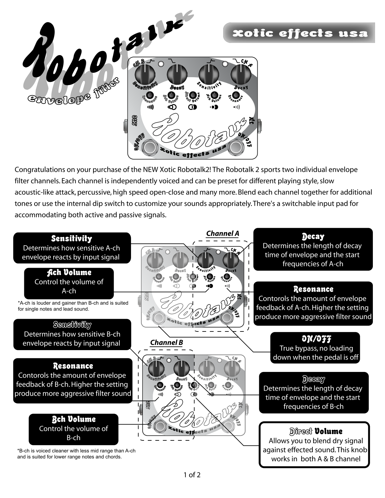 Xotic Robotalk2 Owner`s Manual