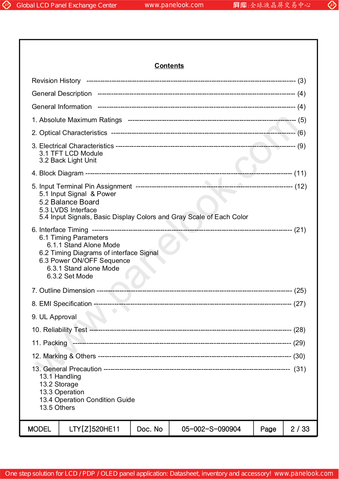 SAMSUNG LTY520HE11 Specification