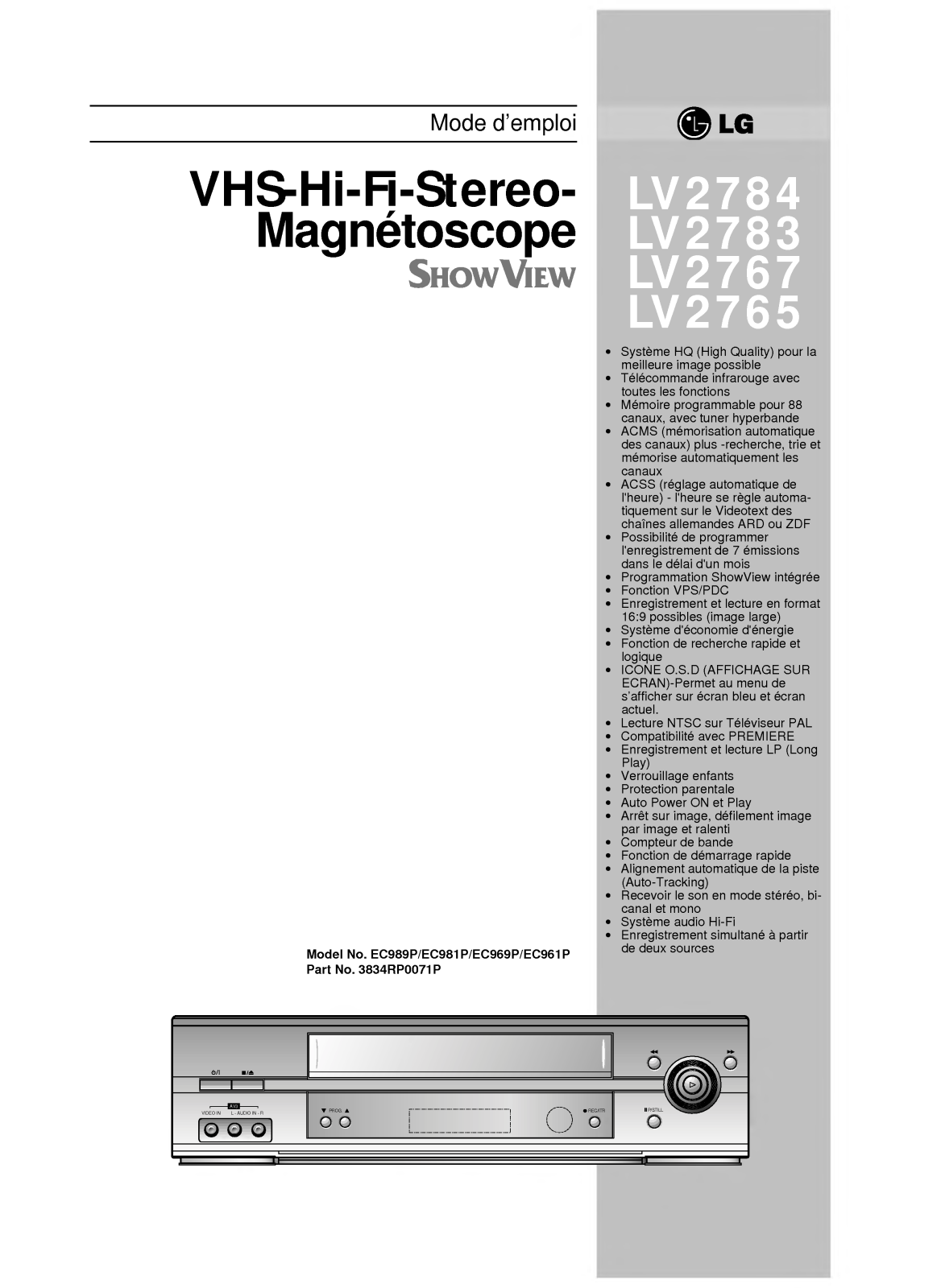 LG LV2783, LV2784 Manual