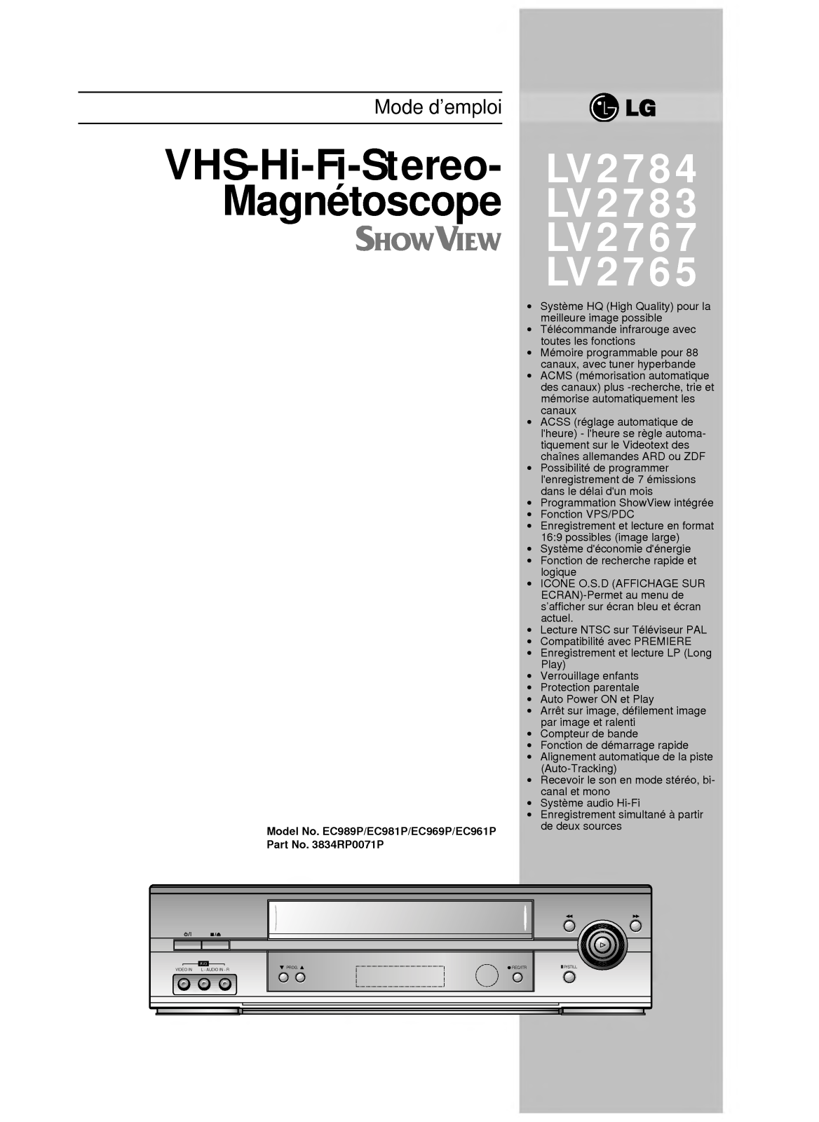 LG LV2783, LV2784 User Manual