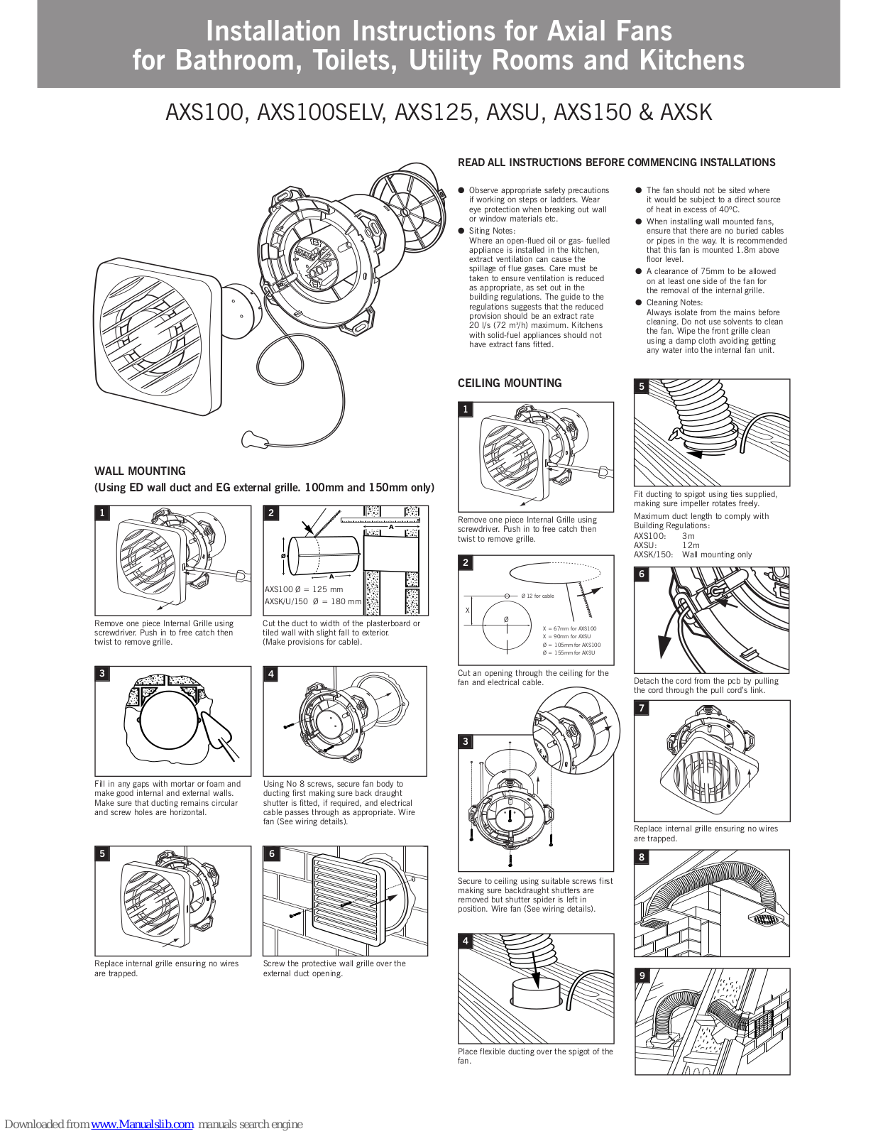 Greenwood AXS125, AXSU, AXS100SELV, AXS150, AXSK Installation Instructions Manual