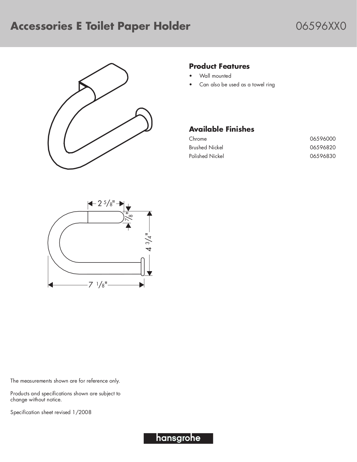 Hans Grohe 06596XX0, 06596830, 06596000, 06596820 User Manual