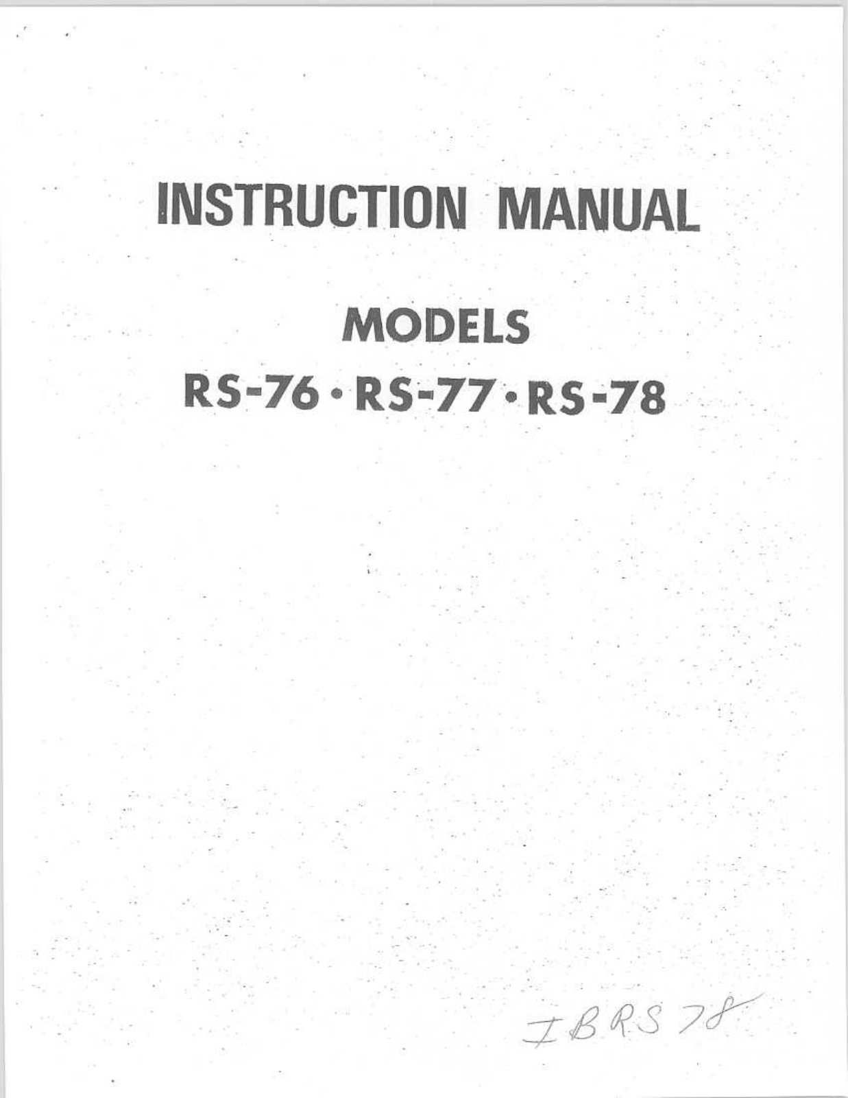 RICCAR RS78 Instruction Manual