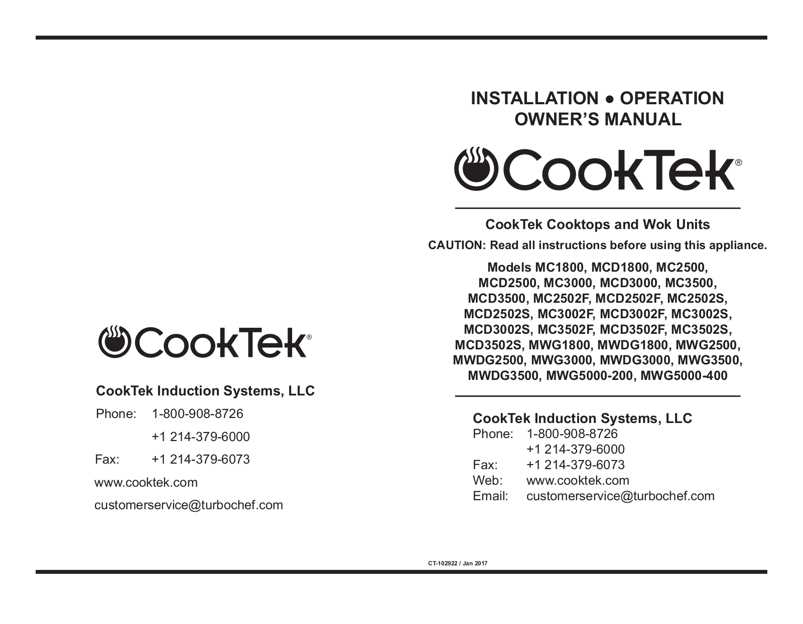 CookTek MW3500G, MWDG3500, MWG3500, MC3502FG, MCD3500G User Manual