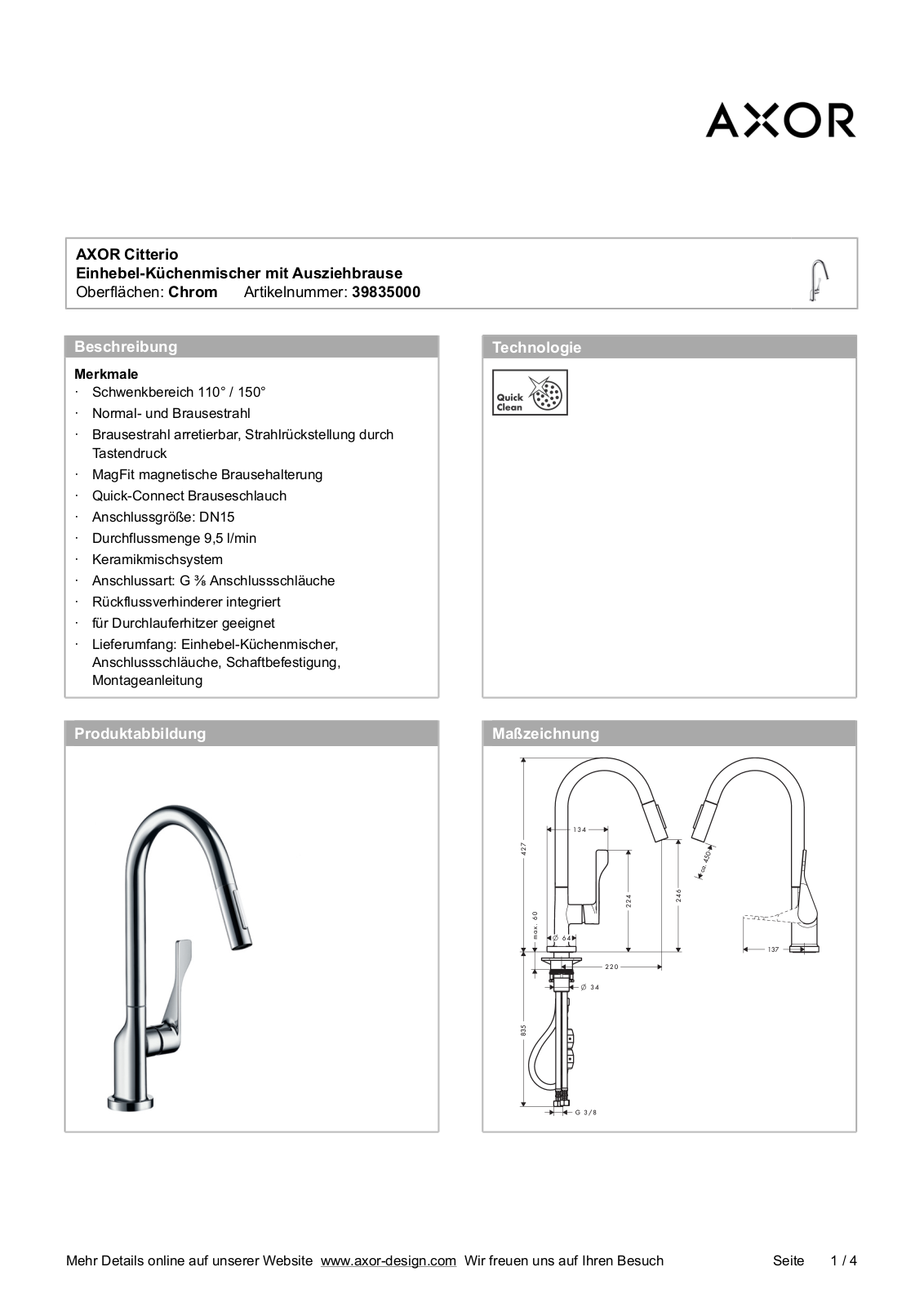 Axor 39835000, 39835800 Instructions For Use/assembly Instructions