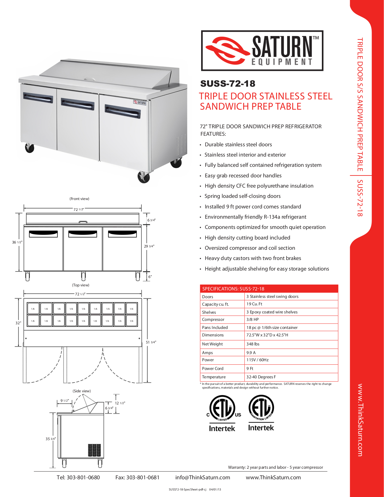 Saturn Equipment SUSS-72-18 User Manual