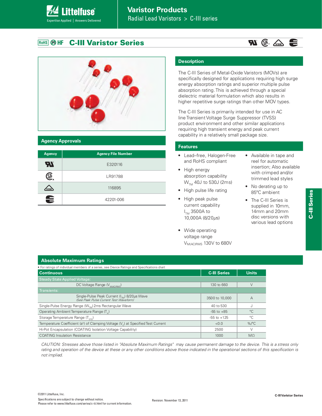 Littelfuse C-III series Catalog Page