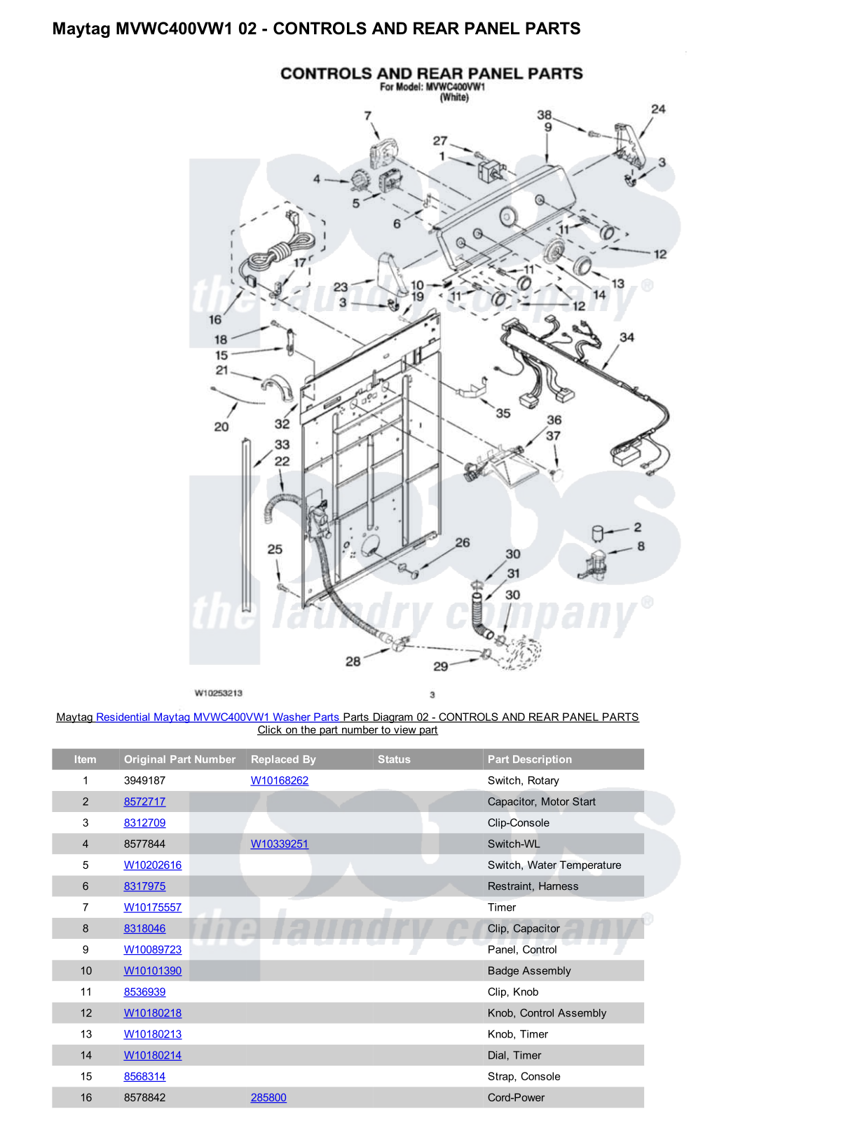 Maytag MVWC400VW1 Parts Diagram