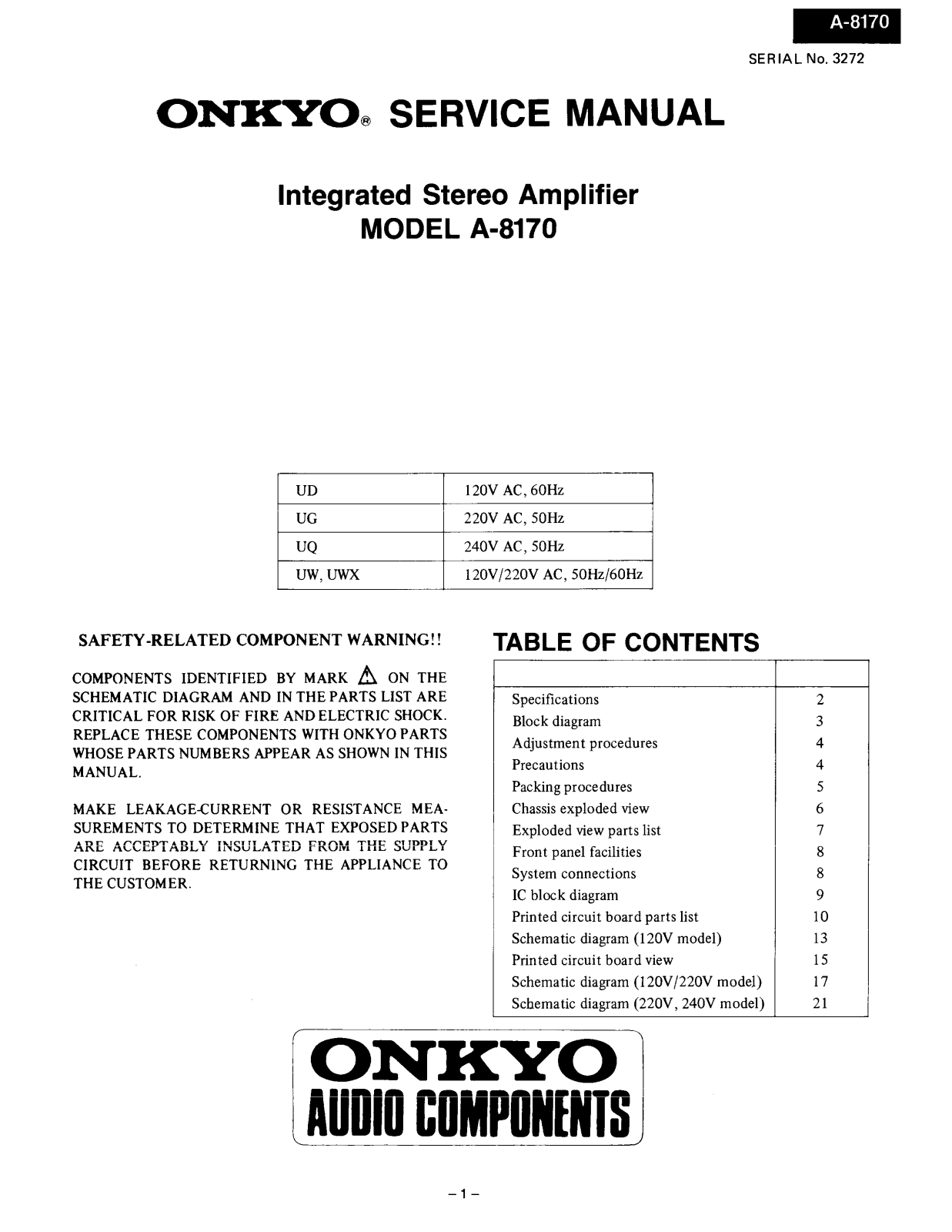 Onkyo A-8170 Service Manual