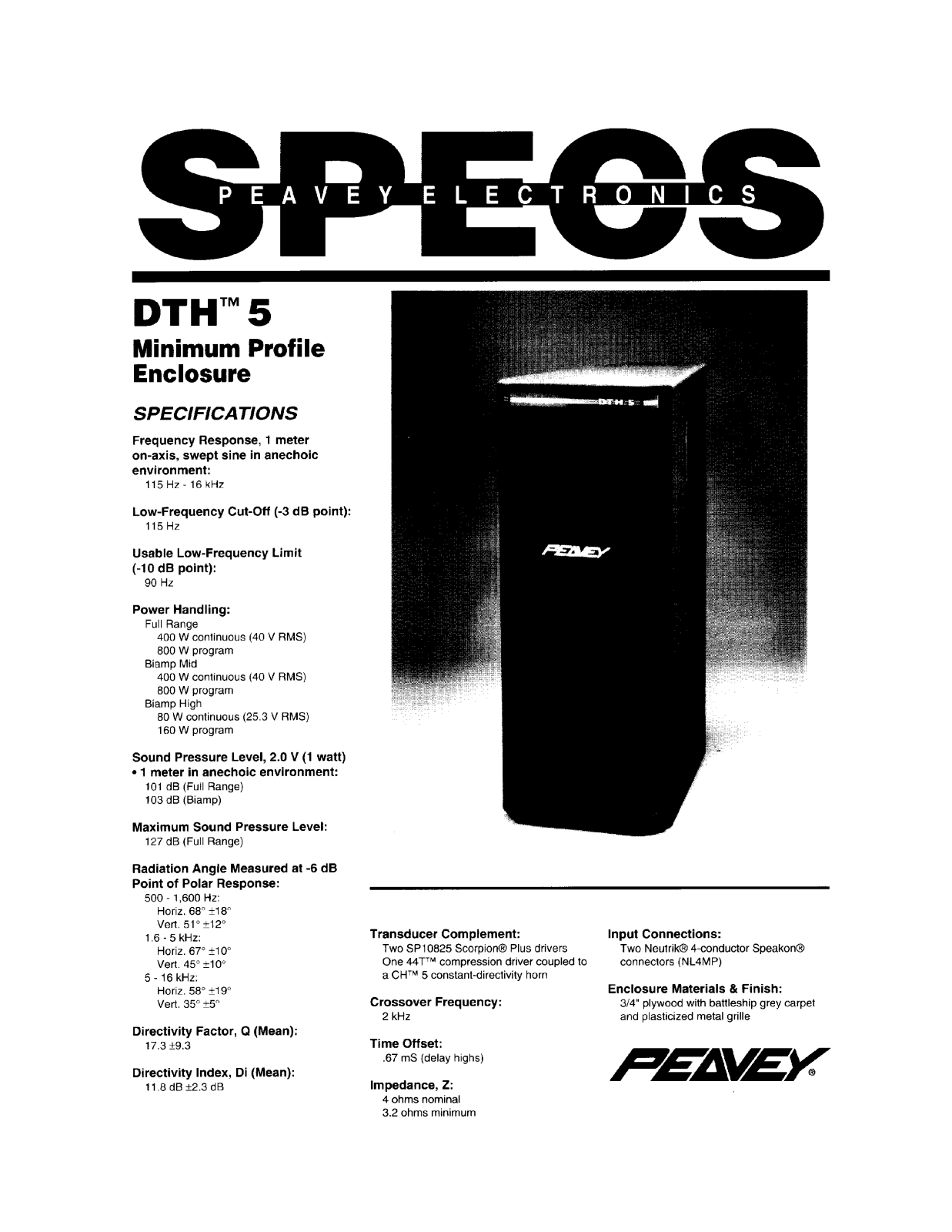 Peavey DTH 5 DATASHEET