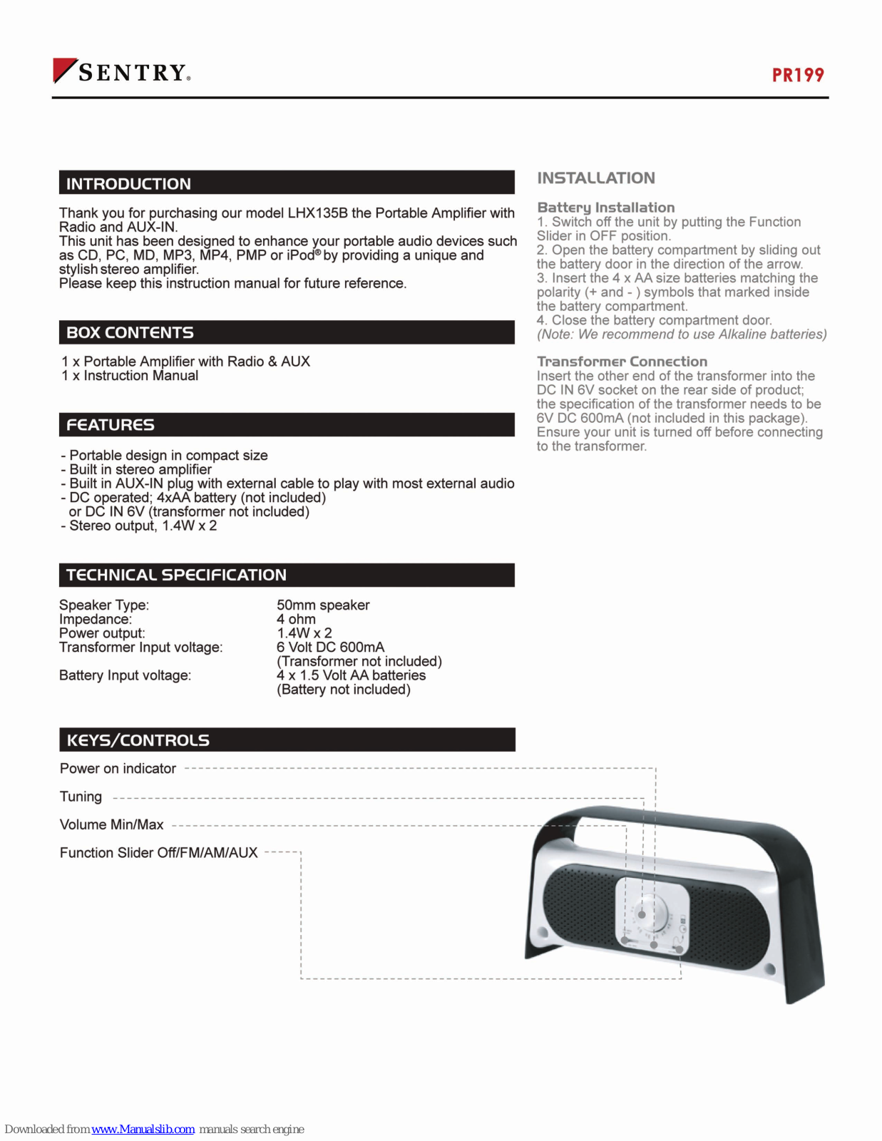 Sentry PR199, LHX135B User Manual