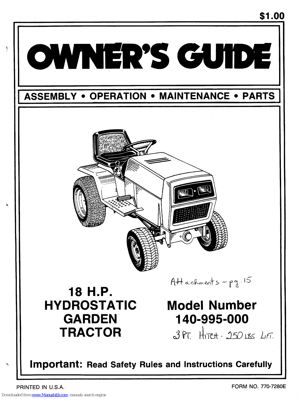 MTD 140-995-000, 995 Owner's Manual