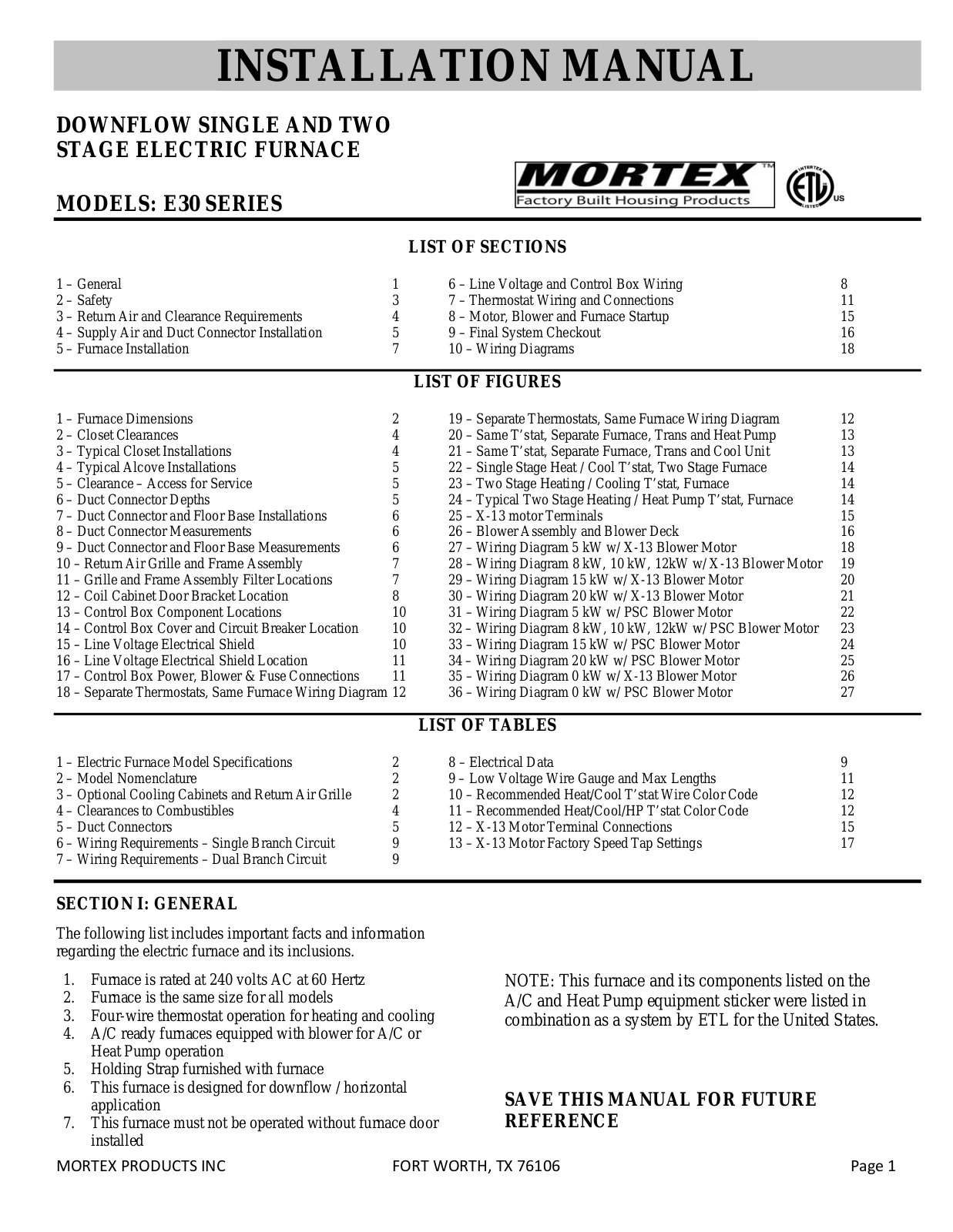 Mortex E30 Installation Manual