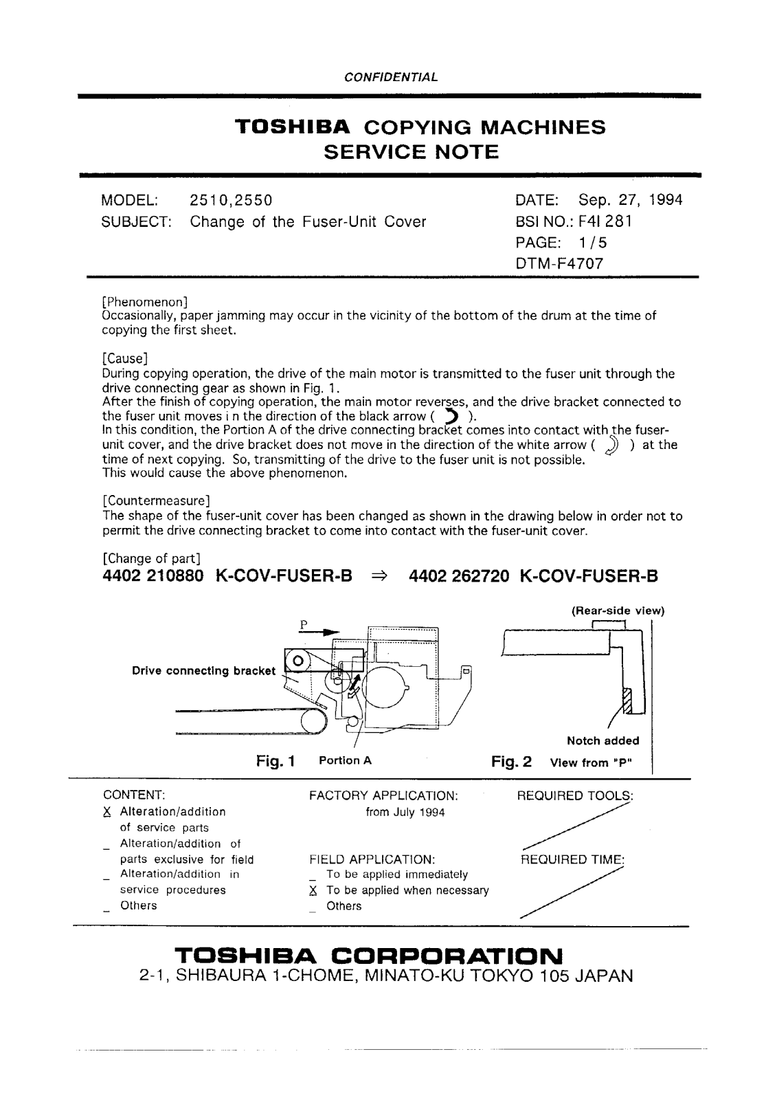 Toshiba f4i281 Service Note