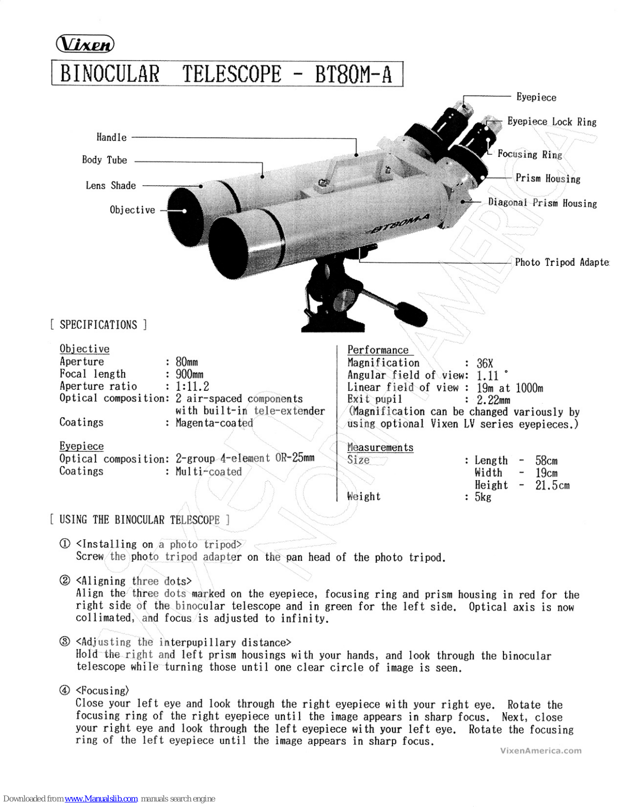 Vixen Giant BT80M-A Specifications - ManualMachine.com