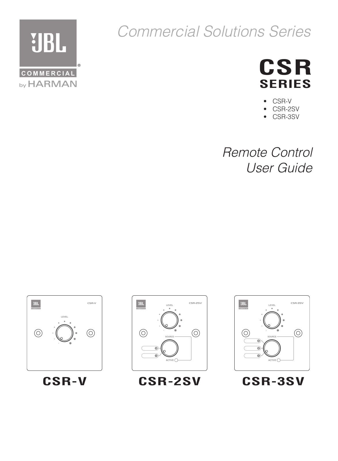 JBL Csr-v, CSR-3SV, CSR-2SV User Manual