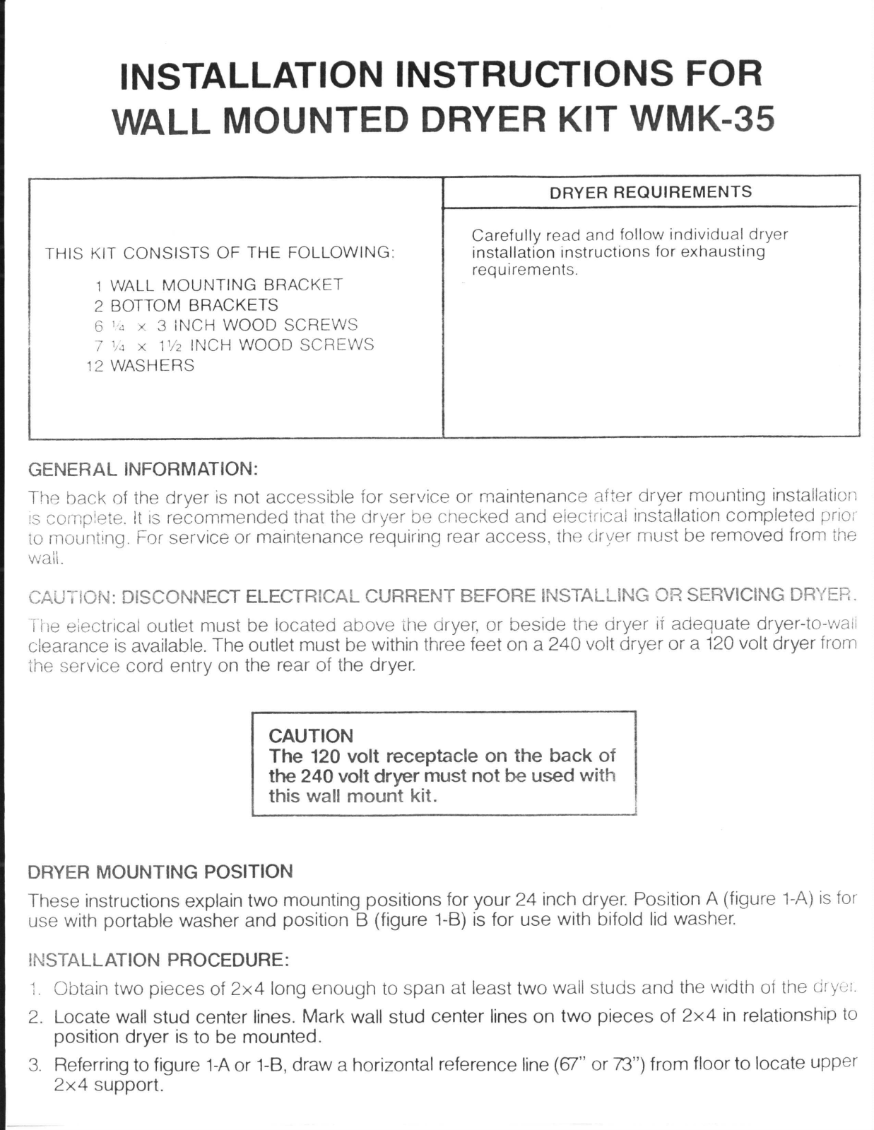 GE WMK35 Installation Manual