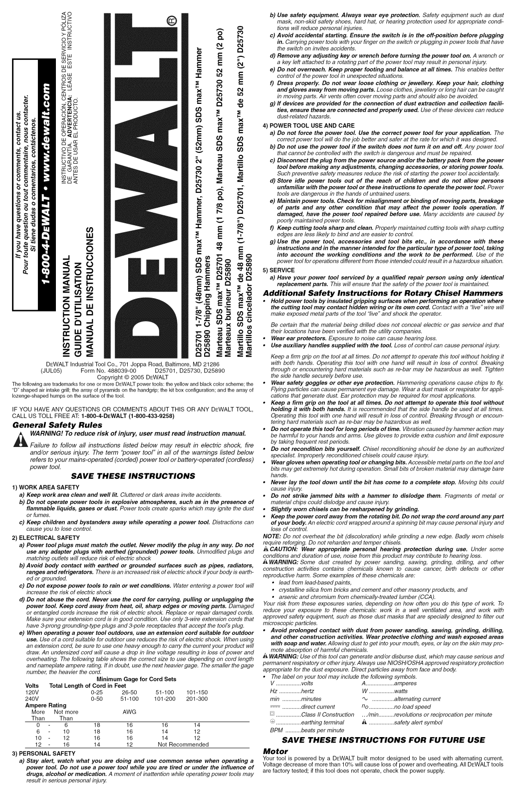 DeWalt D25890K TYPE 1 Owner’s Manual