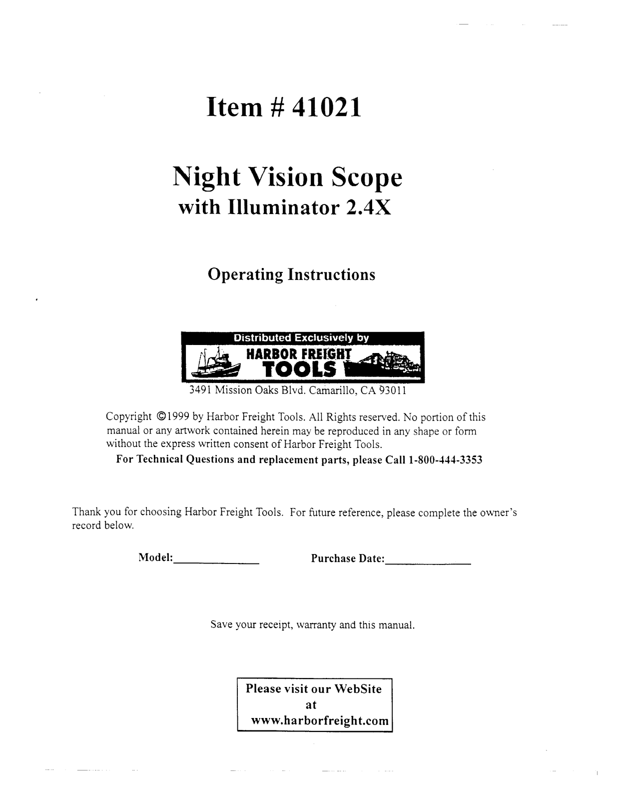 Harbor Freight Tools 41021 User Manual