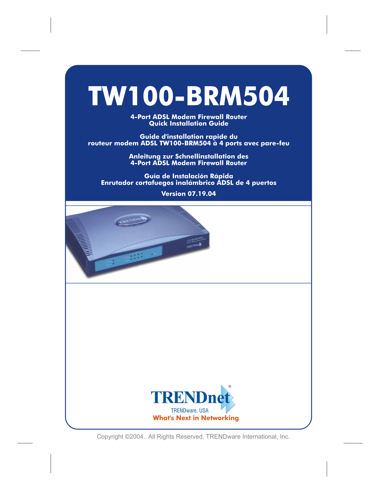 Trendnet TW100-BRM504S QUICK INSTALLATION GUIDE