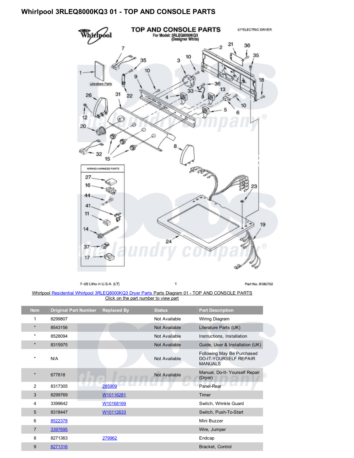 Whirlpool 3RLEQ8000KQ3 Parts Diagram