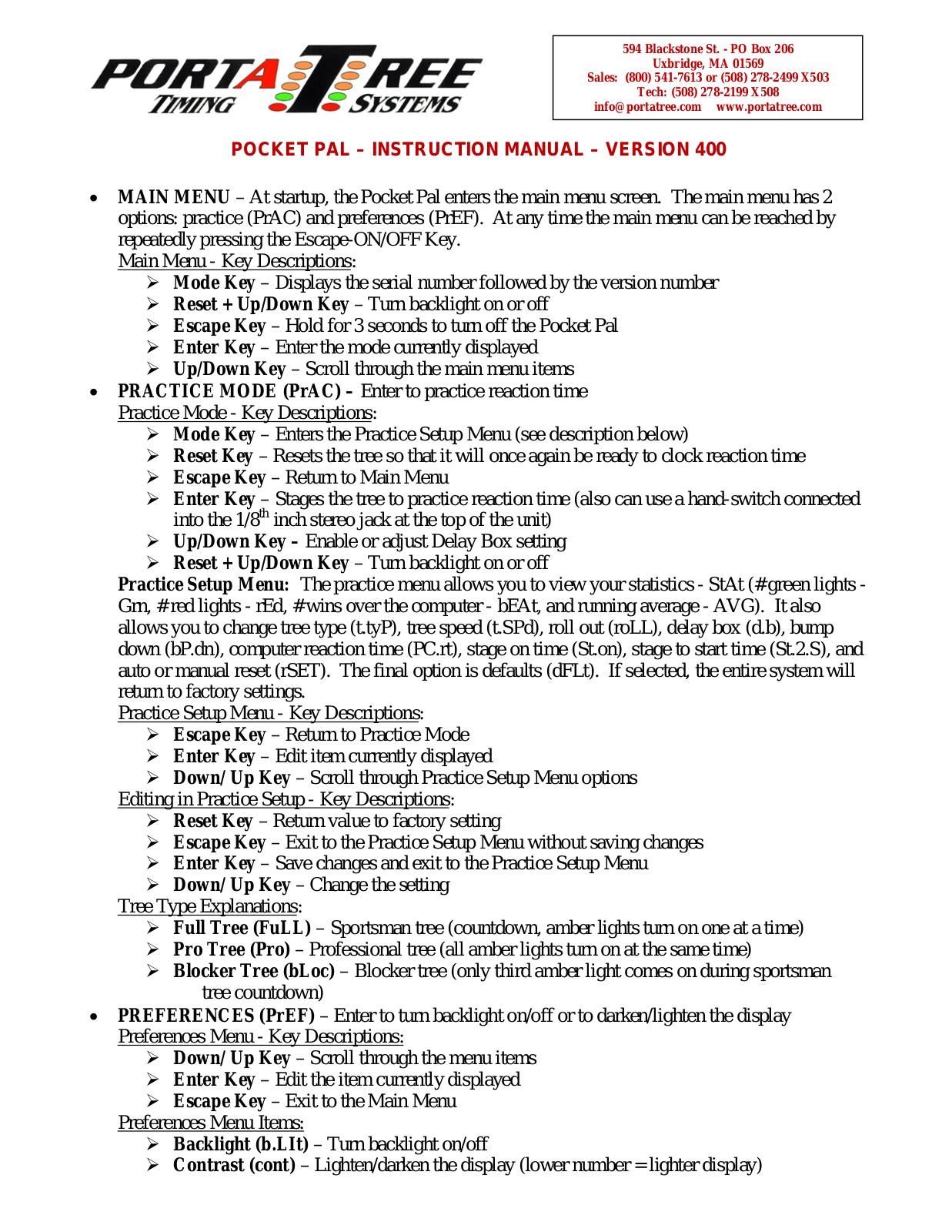 PortaTree Pocket Pal Version 400 User Manual