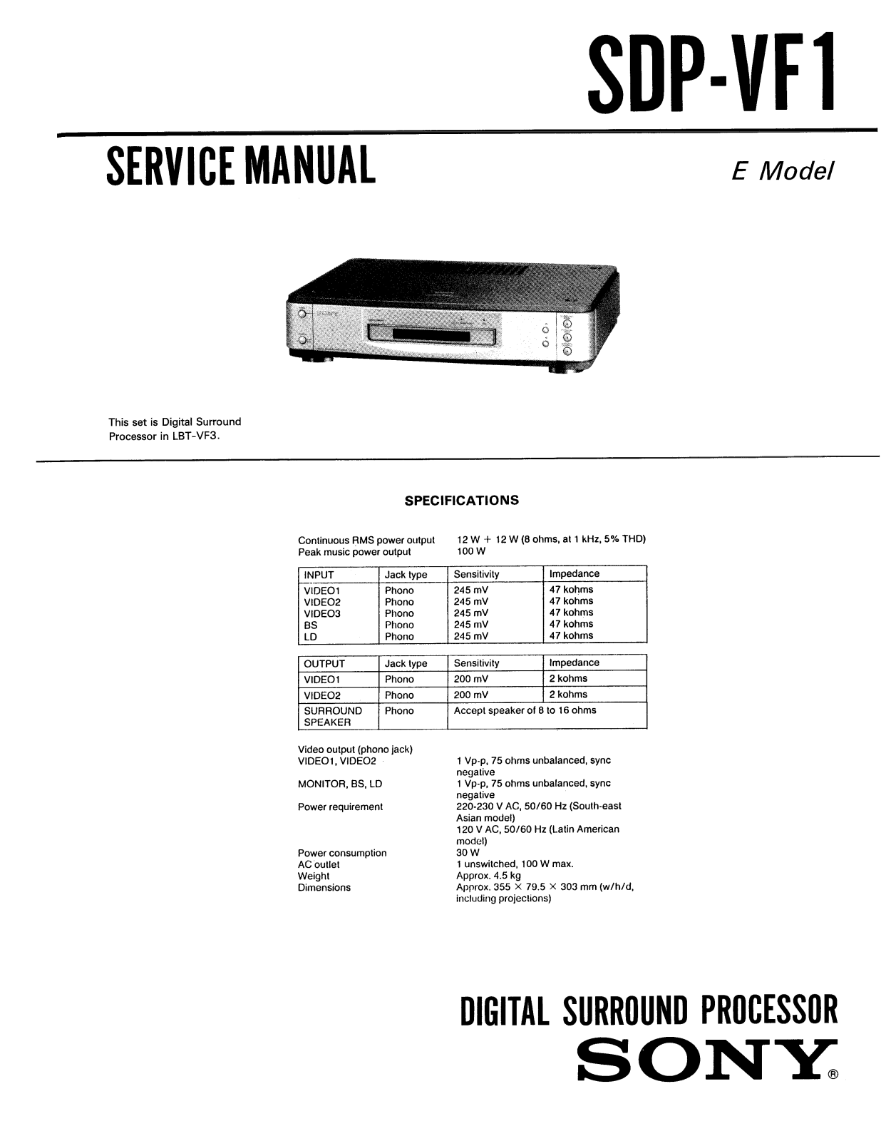 Sony SDPVF-1 Service manual