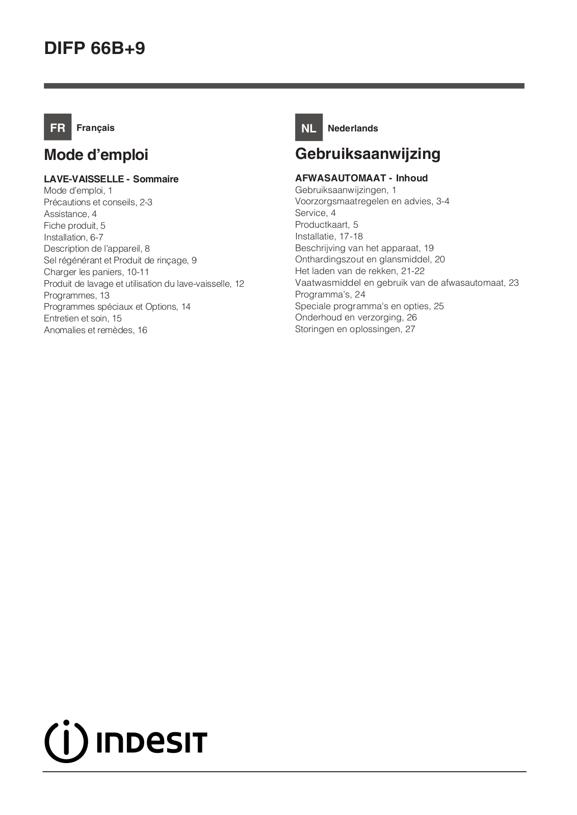 Indesit DIFP 66B+9, DIFP66B+9 EU User Manual