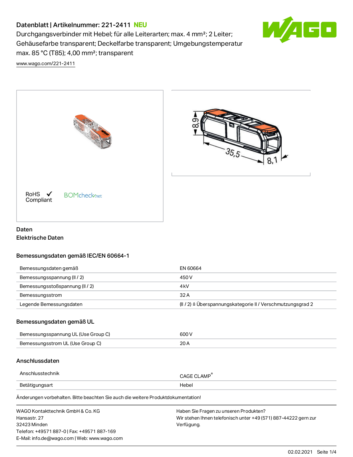 WAGO 221-2411 Datasheet - ManualMachine.com