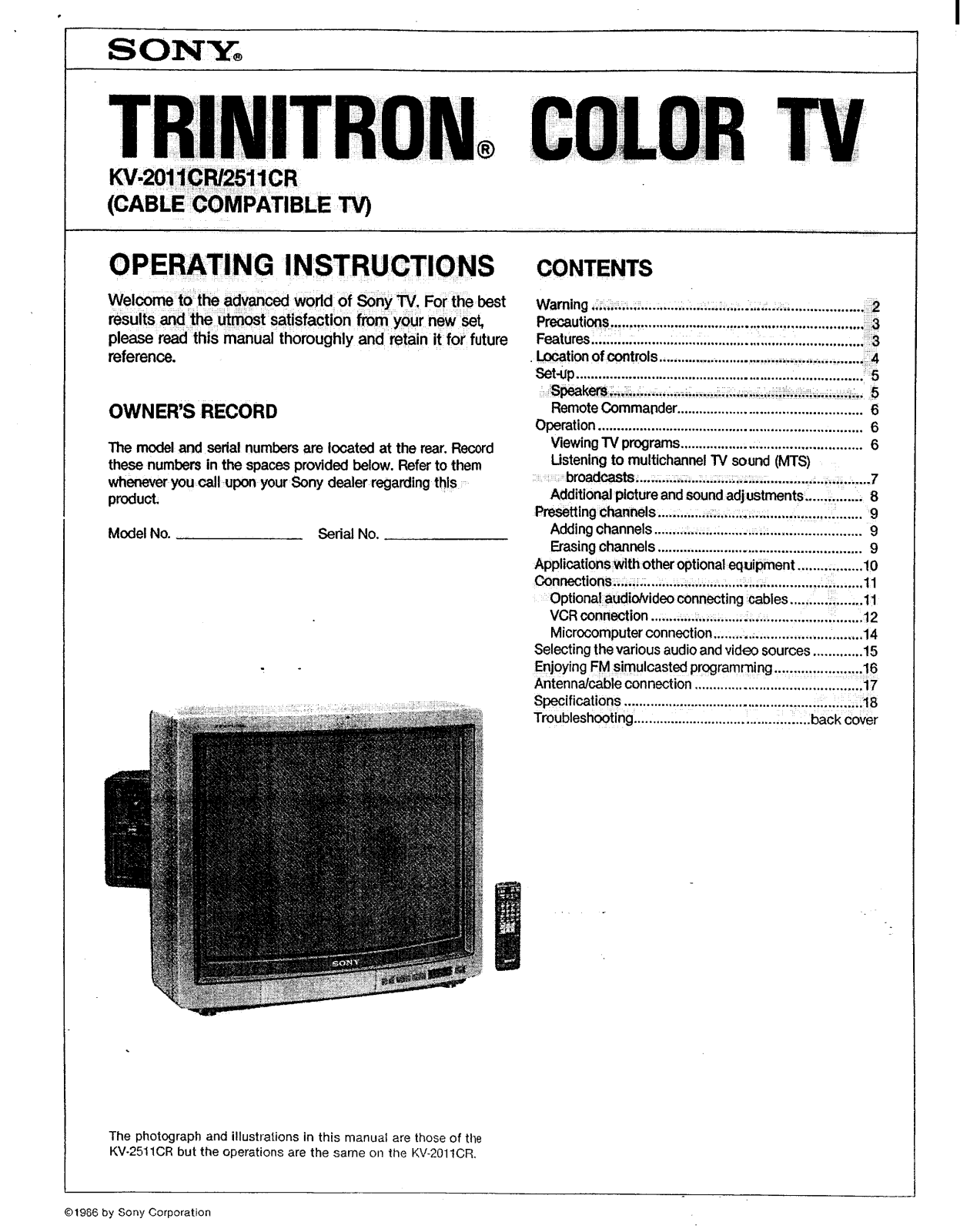 Sony KV-2011CR, KV-2511CR Operating manual