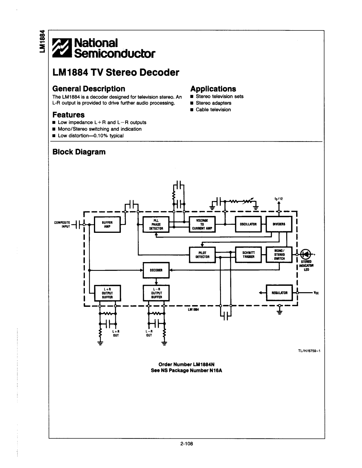 National Semiconductor LM1884 Technical data