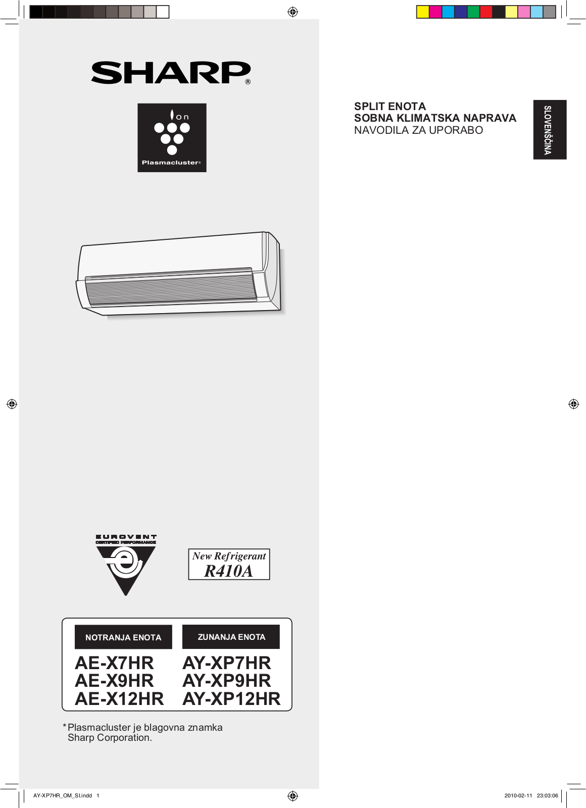 Sharp AE-X9HR, AE-X12HR, AE-AY-XP7HR, AE-XP9HR, AE-X7HR User Manual